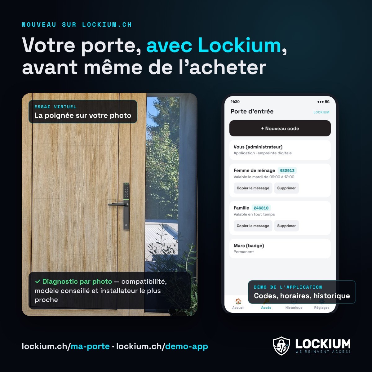 Nouveau sur lockium.ch : testez Lockium sur votre porte et essayez l'application