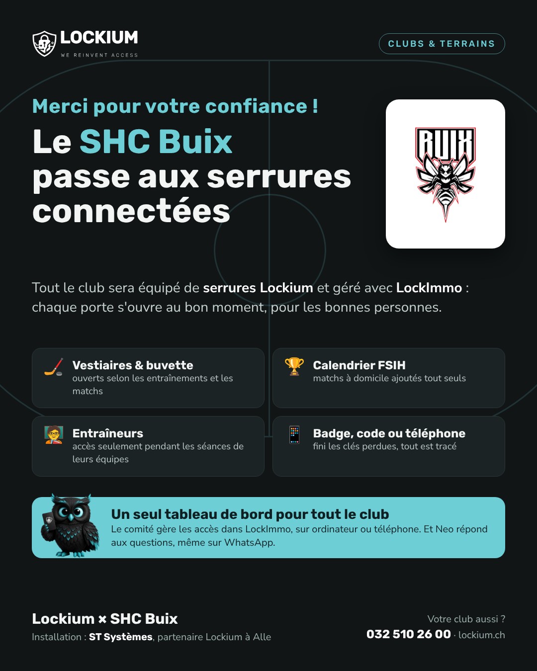 Le SHC Buix gère ses vestiaires et sa buvette avec Lockium et LockImmo