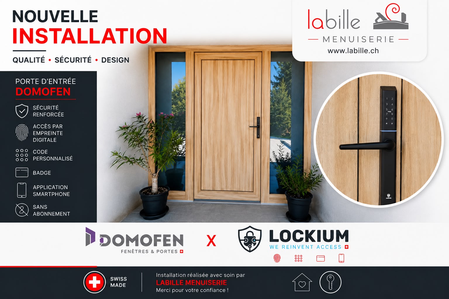 Installation porte Domofen avec poignée Lockium par l'entreprise Labille