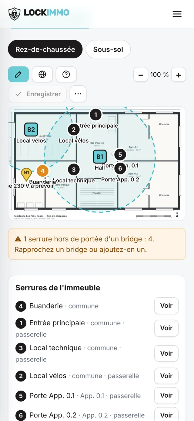 Plan d'installation par étage sur téléphone