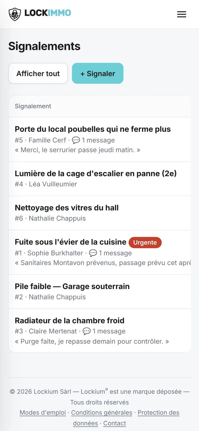 Signalements des locataires sur téléphone