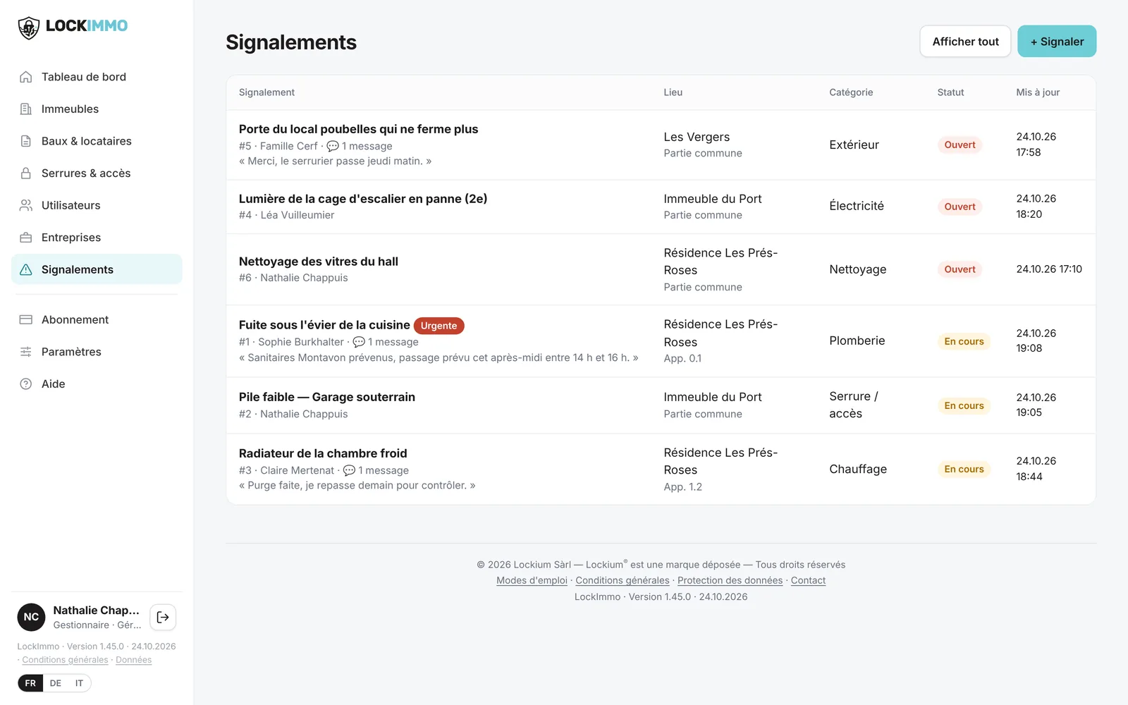 Signalements des locataires